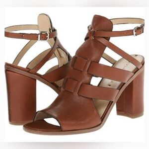Via Spiga Brown Leather Strappy Block Heeled Sandals size 8
